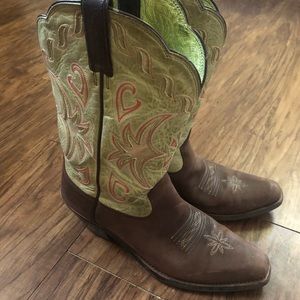Ariat Pointed Toe Green & Brown Cowboy Boots 8.5